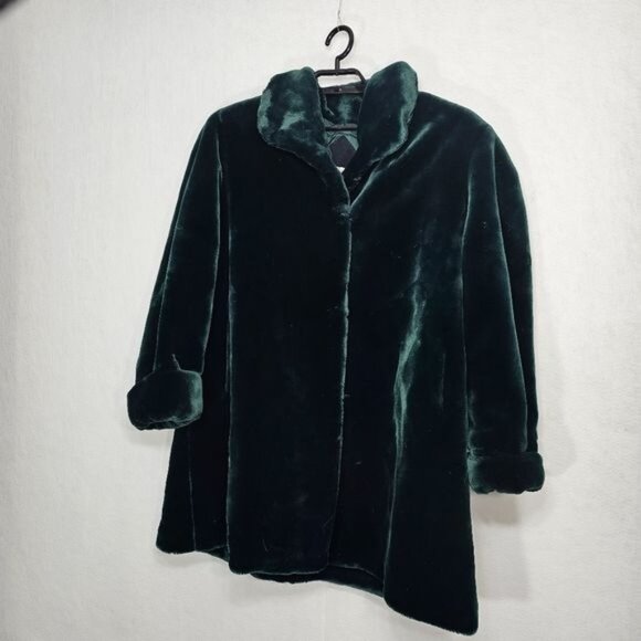 Monica Gray Vintage Green Faux Fur Coat Mid Length Jacket Extra Large - Picture 13 of 13